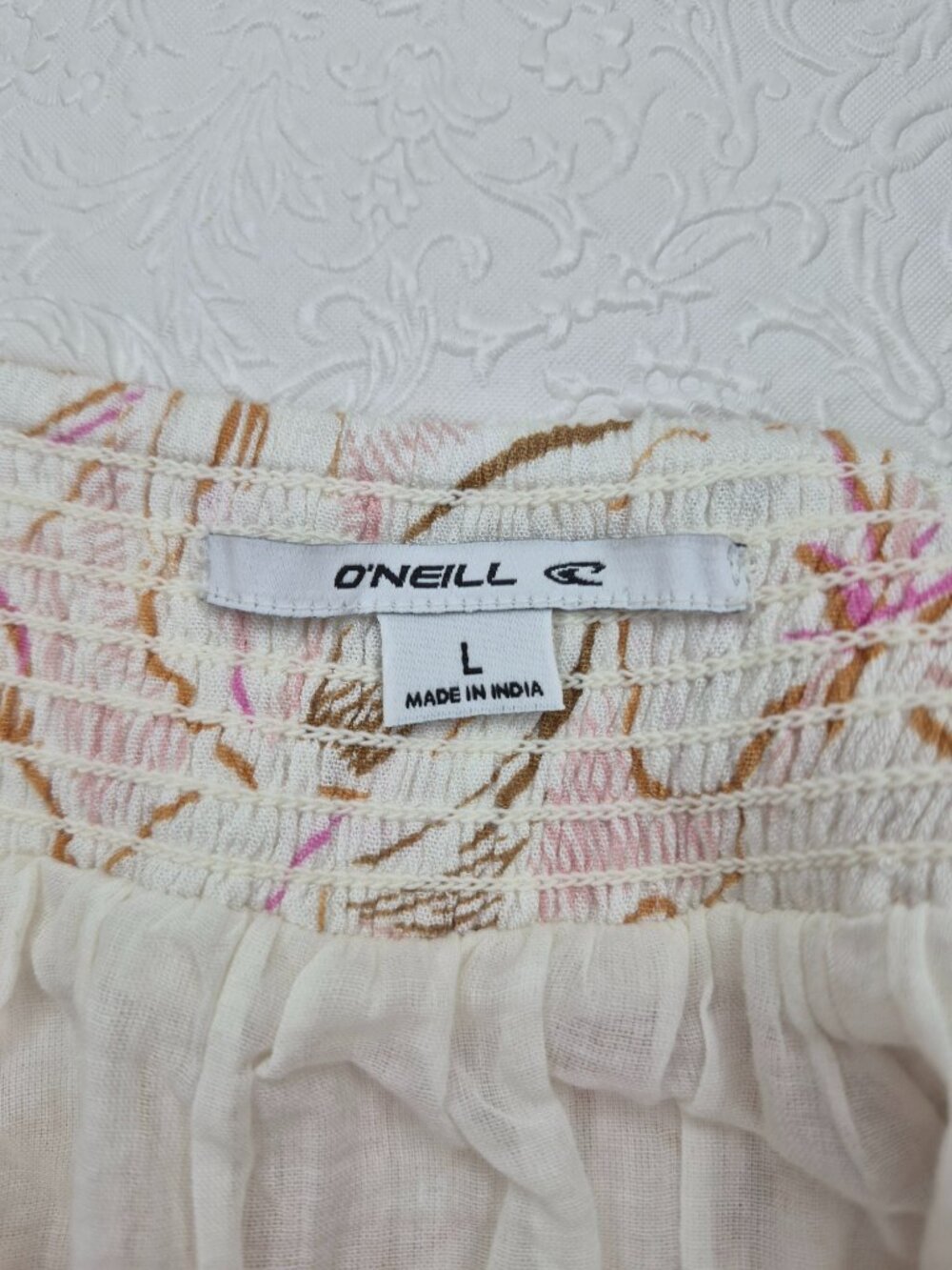 O'Neill Floral Womens L Lined Backless V-Neck Maxi Halter Dress Ivory Pink Brown - Picture 2 of 15